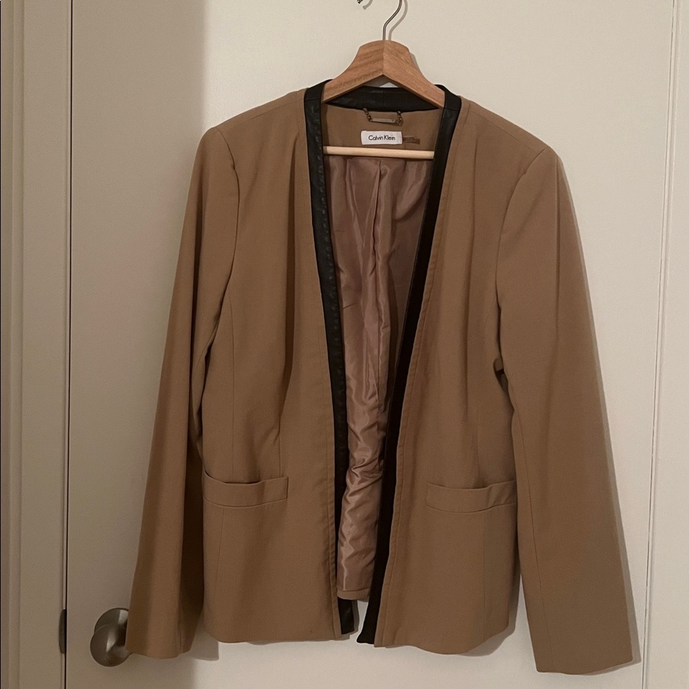 Calvin Klein Beige Jacket with Black Faux Leather Edging